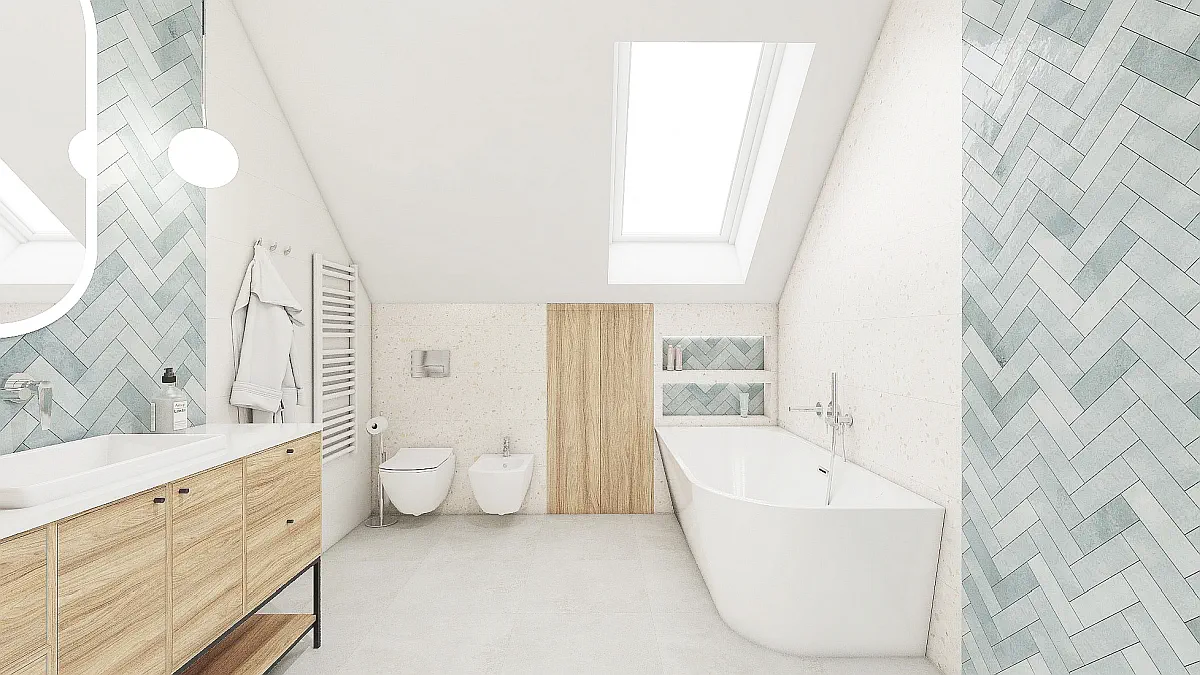 Bathroom with freestanding corner bath arrangement - model LAOLA 150x75 cm left