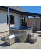 Square wooden hot tub, wooden jacuzzi, heated bathtub with fireplace - 180 cm