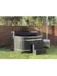 Square wooden hot tub, wooden jacuzzi, heated bathtub with external fireplace - 180 cm