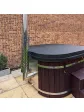 Wooden garden hot tub with jacuzzi with wood stove, brown composite upholstery, 180 cm - Essente