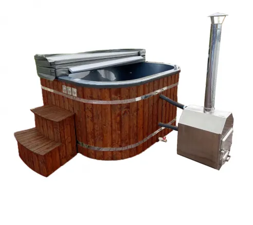 Garden hot tub with an outdoor stove - chestnut color