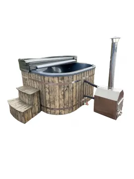 Garden hot tub with an outdoor stove - rosewood color