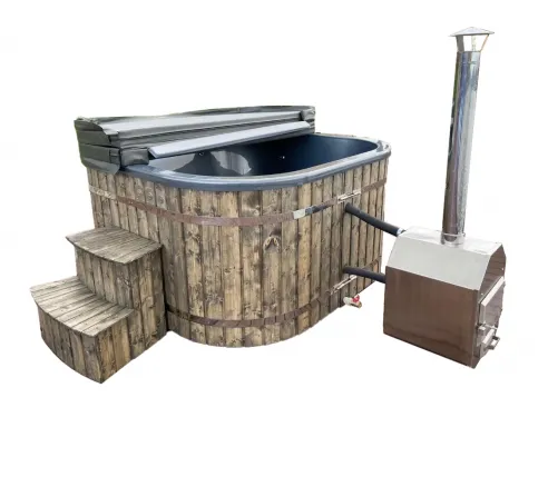 Garden hot tub with an outdoor stove - rosewood color