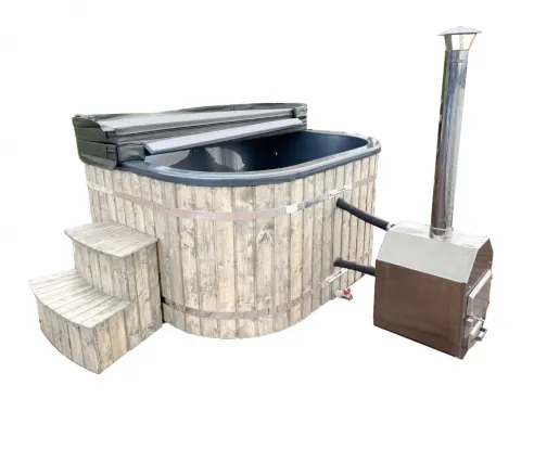 Garden hot tub with an outdoor stove - natural spruce wood