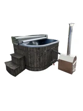 Garden hot tub with outdoor stove - gray smoked wood