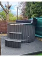 Garden hot tub, wooden wpc cover, gray leather jacuzzi cover