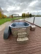 Wooden garden hot tub with hydromassage, Russian banya, wood-burning jacuzzi, 180 cm, arrangement on a pier - Essente