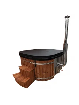 Garden hot tub with internal stove - natural wood painted in chestnut color