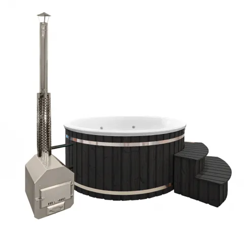 Garden hot tub with an external stove - anthracite composite board - durability for years