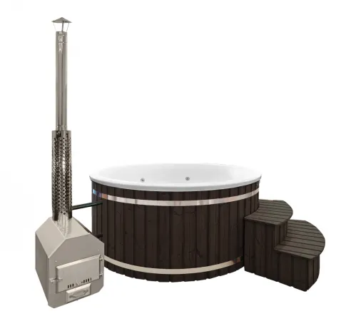 Garden hot tub with an external stove - brown composite board - durability for years