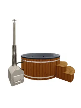 Garden hot tub with an outdoor stove - spruce wood painted chestnut