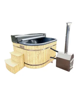 Garden hot tub with an outdoor stove - light oak color