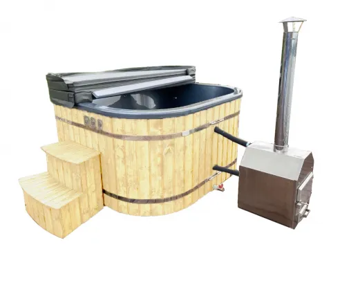 Garden hot tub with an outdoor stove - light oak color