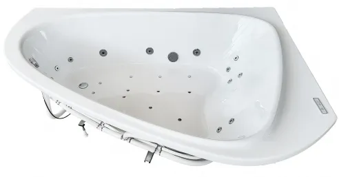 Asymmetric corner bathtub with hydromassage on legs - 139 x 196 cm